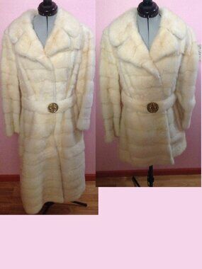 1960s Genuine Blonde Mink Coat Convertible Length Zip-Off Hem Matching Belt